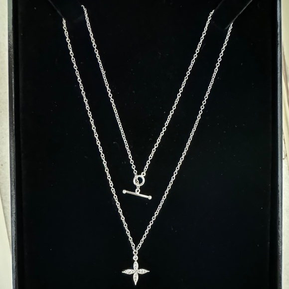 Designer CATHY WATERMAN Platinum PT900 & Diamond Star Cross Pendant Necklace - Picture 2 of 13
